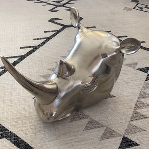 Large Metal Rhino Taxidermy Sculpture Wall Head